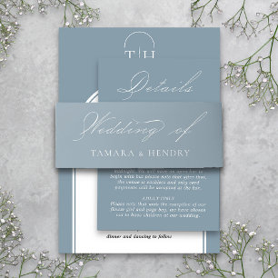 Dusty Blue Wedding Elegant Calligraphy Invitation Belly Band