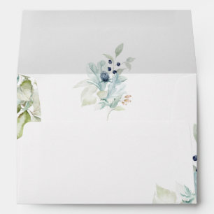 Dusty Blue Wedding   Elegant Floral Spring Envelope
