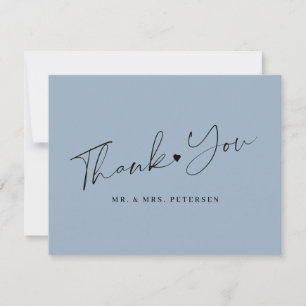 Dusty blue wedding elegant script thank you card