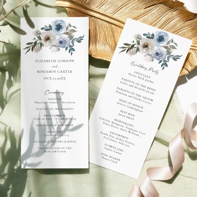 Dusty Blue Wedding Floral Elegant Program Script (Creator Uploaded)
