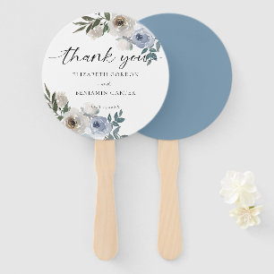 Dusty Blue Wedding Floral Elegant Script Rustic   Hand Fan