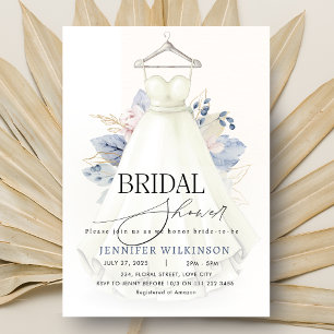 Dusty Blue Wedding Gown Dress Bridal Shower Invitation