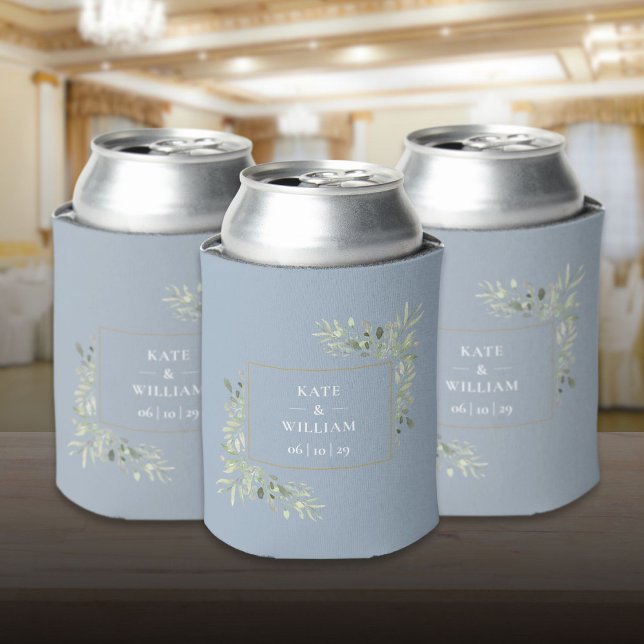 Dusty Blue Wedding Greenery Foliage Can Cooler (Dusty Blue Wedding Greenery Foliage Can Cooler)