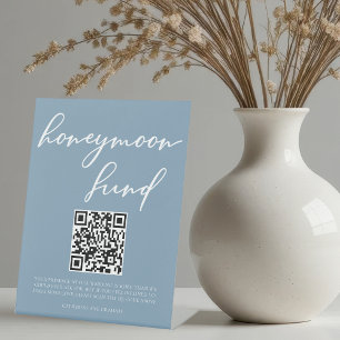 Dusty Blue Wedding Honeymoon Fund QR Code Pedestal Sign