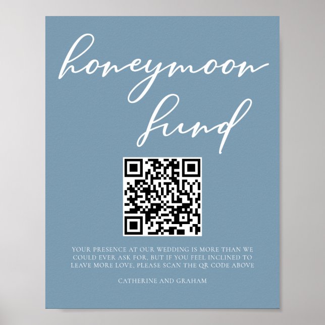 Dusty Blue Wedding Honeymoon Fund QR Code Poster (Front)