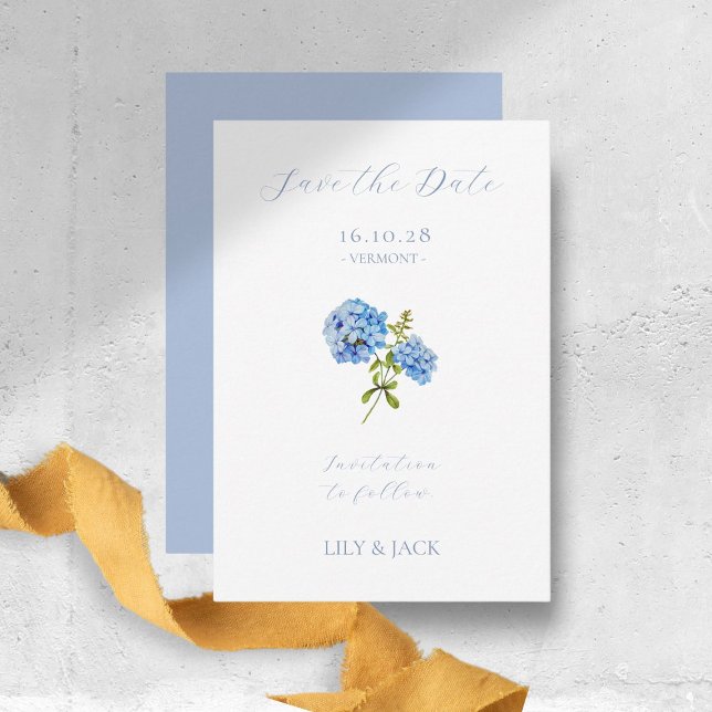 Dusty Blue Wedding Hydrangea Save The Date Card (Creator Uploaded)