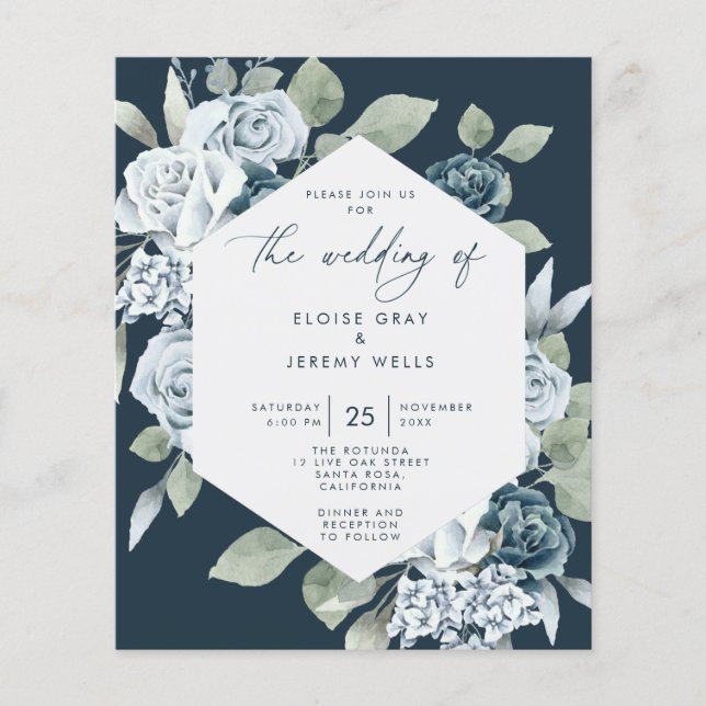 Dusty Blue Wedding Invitation (Front)