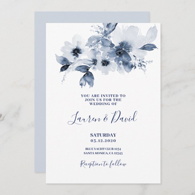 Dusty blue Wedding invitation (Front/Back)