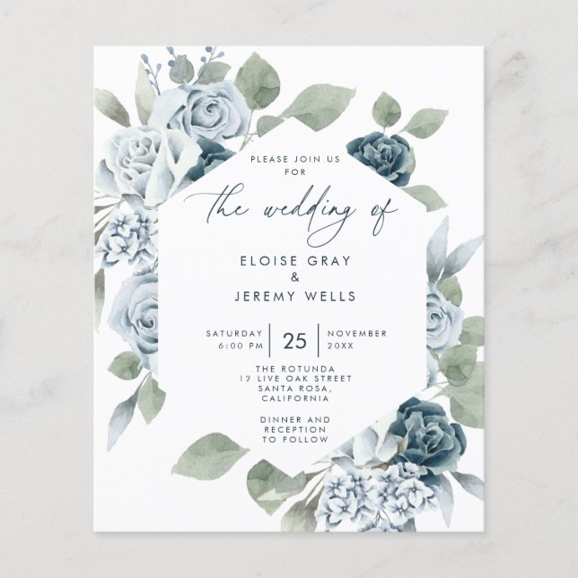 Dusty Blue Wedding Invitation (Front)
