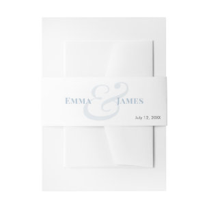 Dusty Blue Wedding Invitation Names & Monogram Belly Band