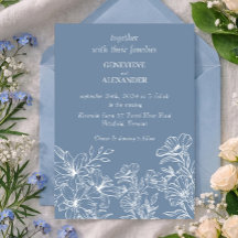 Dusty Blue Wedding Invitation with Lilies