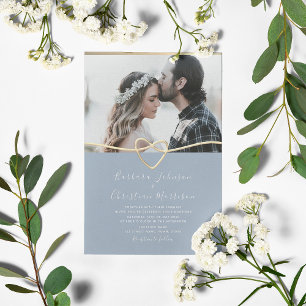 Dusty Blue Wedding Invitation with Photo