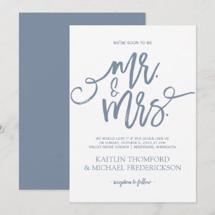 Dusty Blue Wedding Invitations Brush Script