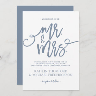 Dusty Blue Wedding Invitations   Brush Script