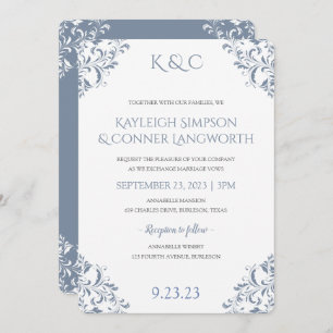 Dusty Blue Wedding Invitations   Elegant Vintage