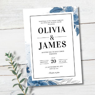 Dusty Blue Wedding Invite, Elegant Floral Wedding Invitation