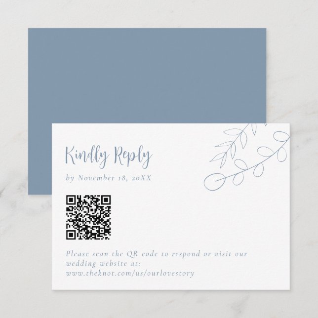 Dusty Blue Wedding Kindly Reply Boho QR Code RSVP Card (Front/Back)