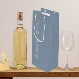 Dusty Blue Wedding Maid of Honour Stylised Script Wine Gift Bag