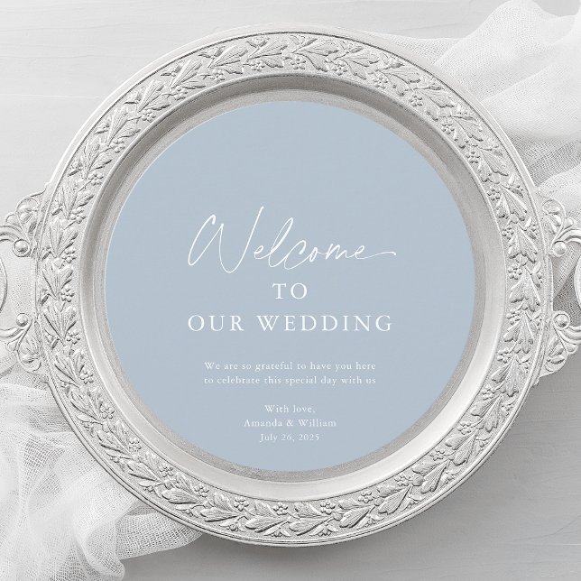Dusty Blue Wedding Menu Card with Welcome Message (Creator Uploaded)