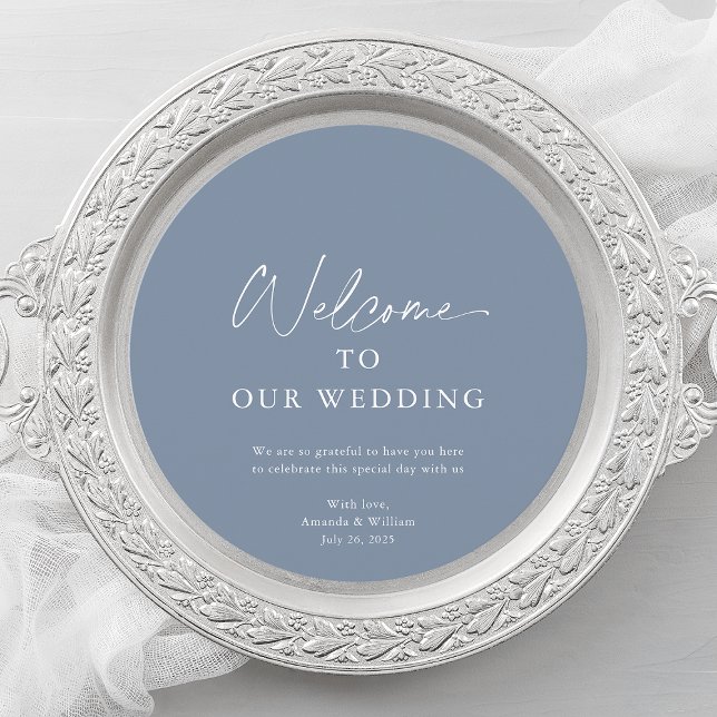 Dusty Blue Wedding Menu Card with Welcome Message (Creator Uploaded)