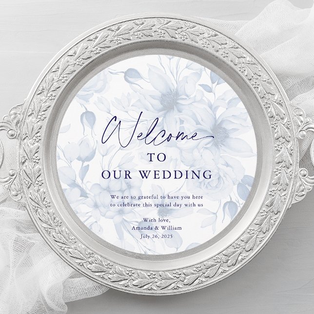 Dusty Blue Wedding Menu Card with Welcome Message (Creator Uploaded)