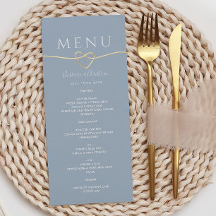 Dusty Blue Wedding Menu with Gold Rope Heart