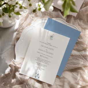 Dusty Blue Wedding   Minimal Botanical Design Invitation