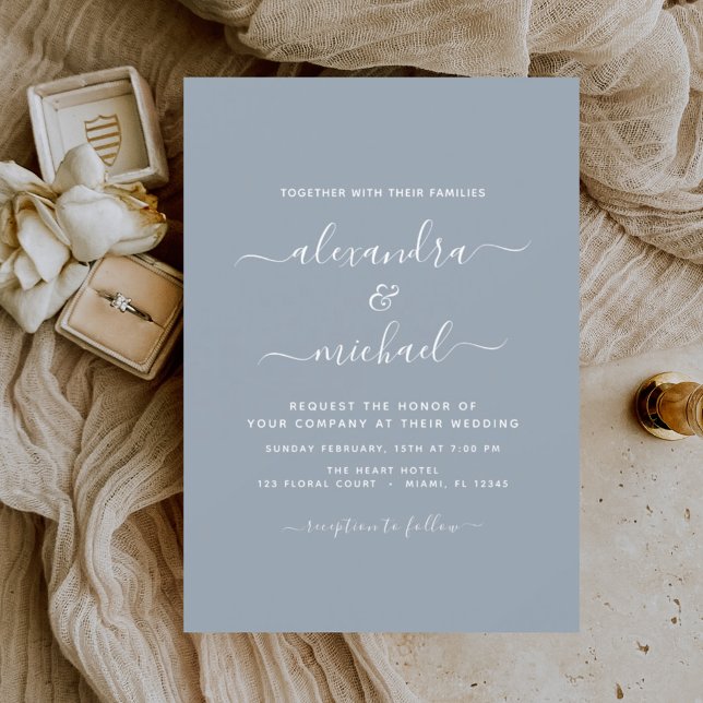Dusty Blue Wedding Modern Typography Invitation (Creator Uploaded)