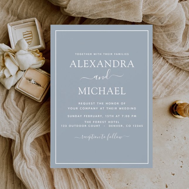 Dusty Blue Wedding Modern Typography Invitation (Creator Uploaded)