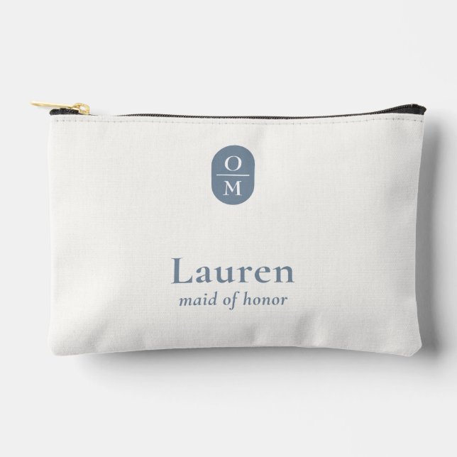 Dusty Blue | Wedding Monogram Bridesmaid Gift  Accessory Pouch (Front)