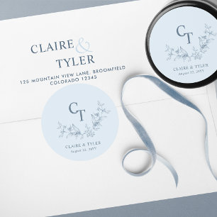 Dusty Blue Wedding Monogram Envelope Seal / Favour