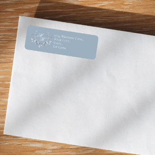 Dusty Blue Wedding Monogram Floral Script Return Address Label