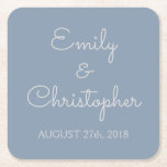 Dusty Blue Wedding or Reception Simple Coasters<br><div class="desc">Dusty Blue and white custom wedding or reception dinner and cocktail drink coasters. The  text of the dusty blue simple and elegant coasters can be updated and customised with your  name and wedding date.</div>