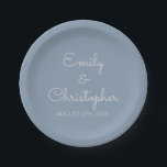 Dusty Blue Wedding or Reception Simple Plates<br><div class="desc">Dusty Blue and white custom wedding or reception dinner paper plates. The  text of the dusty blue simple and elegant plates can be updated and customised with your  name and wedding date.</div>