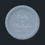 Dusty Blue Wedding or Reception Simple Plates<br><div class="desc">Dusty Blue and white custom wedding or reception dinner paper plates. The  text of the dusty blue simple and elegant plates can be updated and customised with your  name and wedding date.</div>
