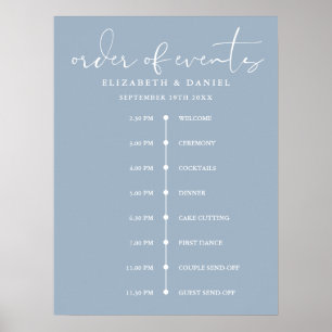 Dusty Blue Wedding Order Of Events Timeline Sign