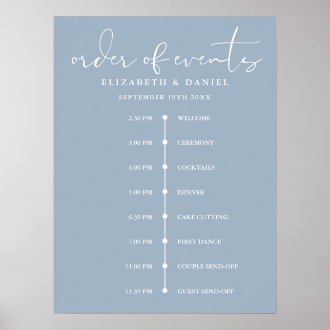 Dusty Blue Wedding Order Of Events Timeline Sign (Front)