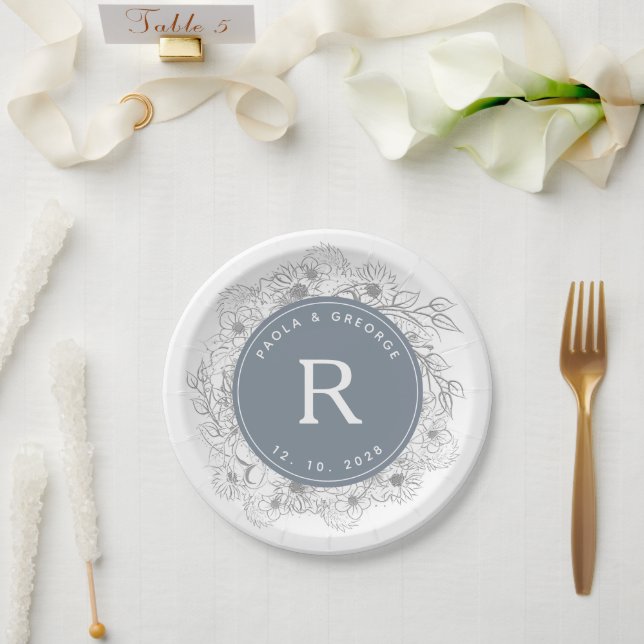 Dusty Blue Wedding  Paper Plate (Wedding)