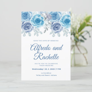 dusty blue wedding peony rose floral wedding invit invitation