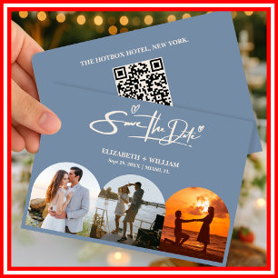 Dusty Blue Wedding Photo QR Code Elegant Save The Date