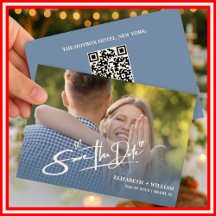 Dusty Blue Wedding Photo QR Code Elegant