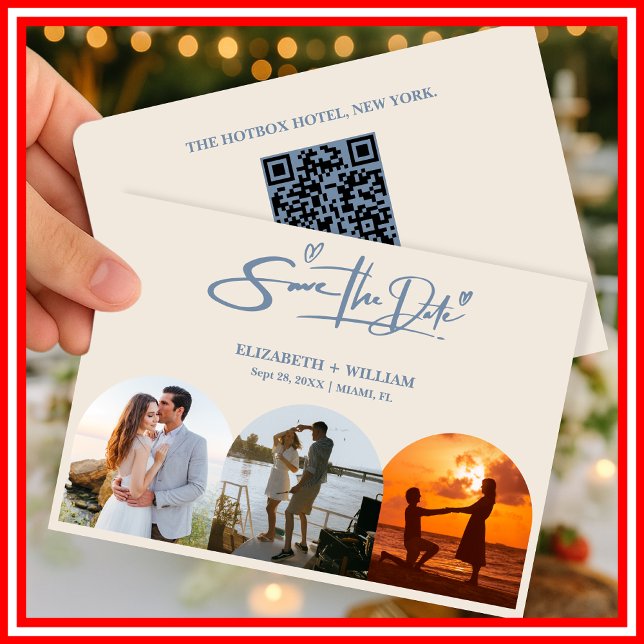 Dusty Blue Wedding Photo QR Code Elegant Save The Date (Creator Uploaded)