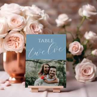 Dusty Blue Wedding Photo Table Number