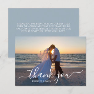 Dusty Blue Wedding Photo Thank You Card