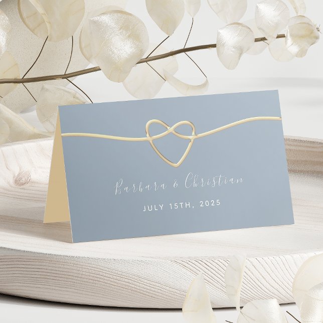 Dusty Blue Wedding Place Card with Heart (Creator Uploaded)