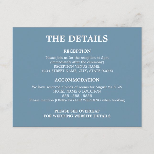 Dusty Blue Wedding QR Code Details Enclosure Card (Front)