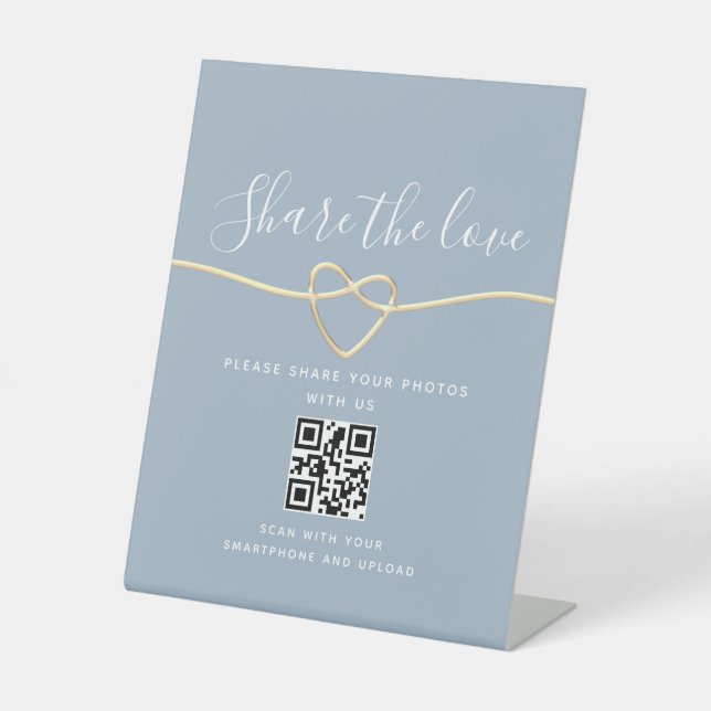 Dusty Blue Wedding QR Code Pedestal Sign (Front)