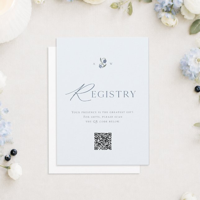 Dusty Blue Wedding Registry QR Code Card (Creator Uploaded)