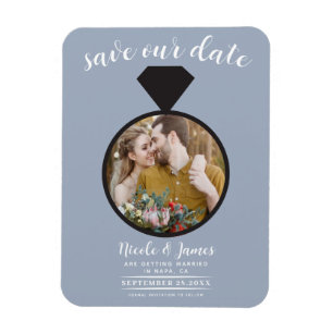 Dusty Blue Wedding Ring Photo Save the Date Magnet