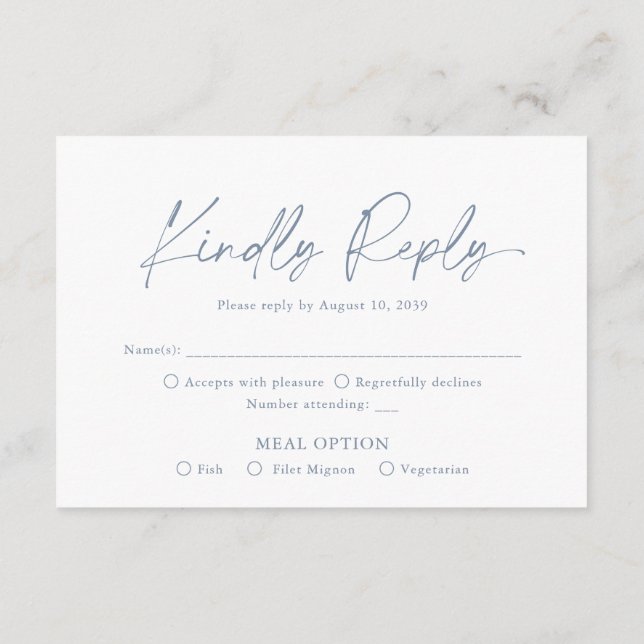 Dusty Blue Wedding RSVP Card (Back)